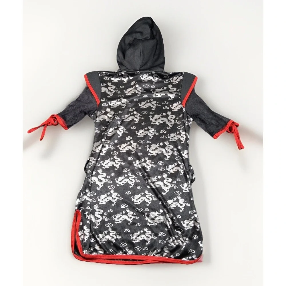 Sugar Sugar by Dreamgirl Ninja Costume Hooded Tunic Dragon Print Black Red Small